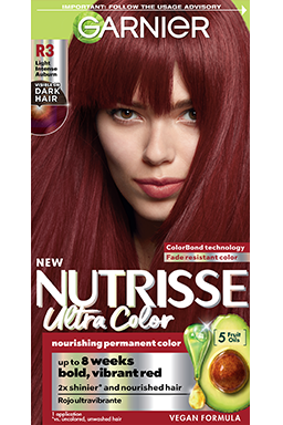 Front of pack of Nutrisse Ultra Color R3 – Light Intense Auburn